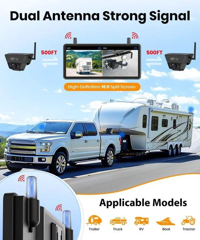 Alt view image 5 of 7 - Solar Backup Camera Wireless for RVs and Trailers No-Installation - 7.2" HD 1080P Monitor,Dual Camera System, Strong Magnetic Scratch-Proof Rear View Camera for Trucks, Campers, SUVs, and Cars
