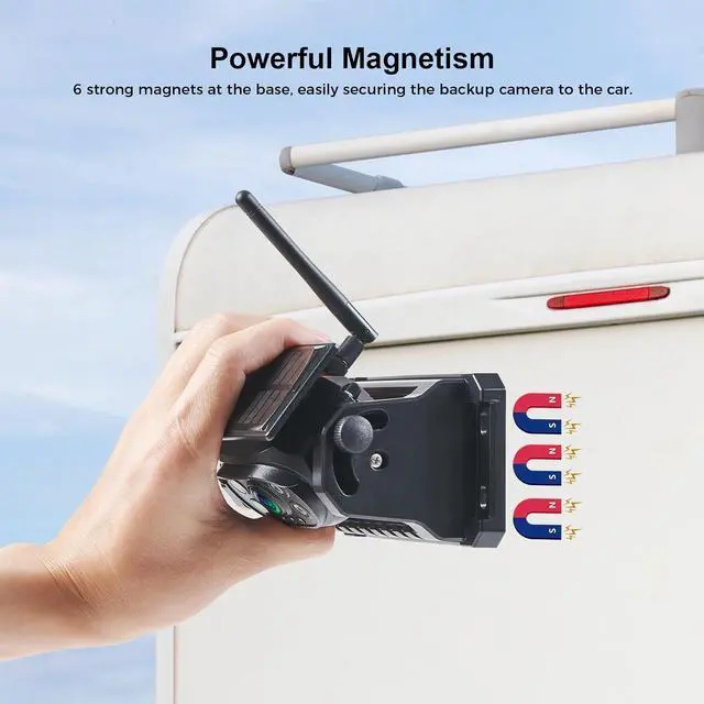 Alt view image 4 of 7 - Wireless Magnetic Backup Camera, 9600mAh Battery Powered Rechargeable Waterproof HD Solar Back Up Rear View Bluetooth Hitch Camera with 7 Inch 1080P Monitor System for Car Truck Trailer RV VN003