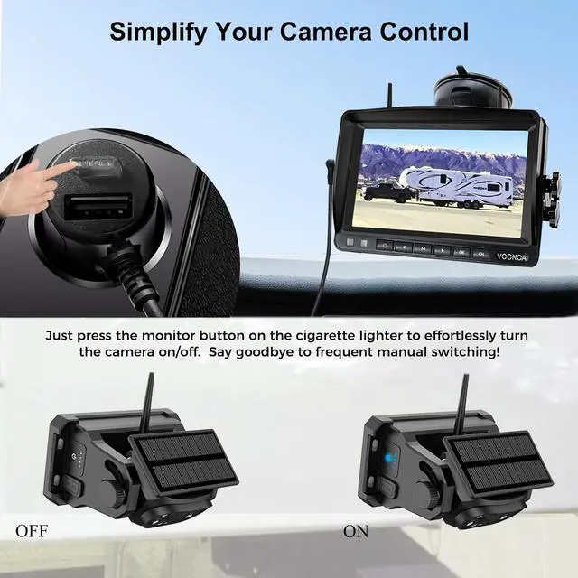 Alt view image 3 of 7 - Wireless Magnetic Backup Camera, 9600mAh Battery Powered Rechargeable Waterproof HD Solar Back Up Rear View Bluetooth Hitch Camera with 7 Inch 1080P Monitor System for Car Truck Trailer RV VN003
