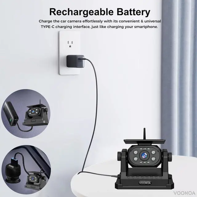 Alt view image 7 of 7 - Wireless Magnetic Backup Camera, 9600mAh Battery Powered Rechargeable Waterproof HD Solar Back Up Rear View Bluetooth Hitch Camera with 7 Inch 1080P Monitor System for Car Truck Trailer RV VN003