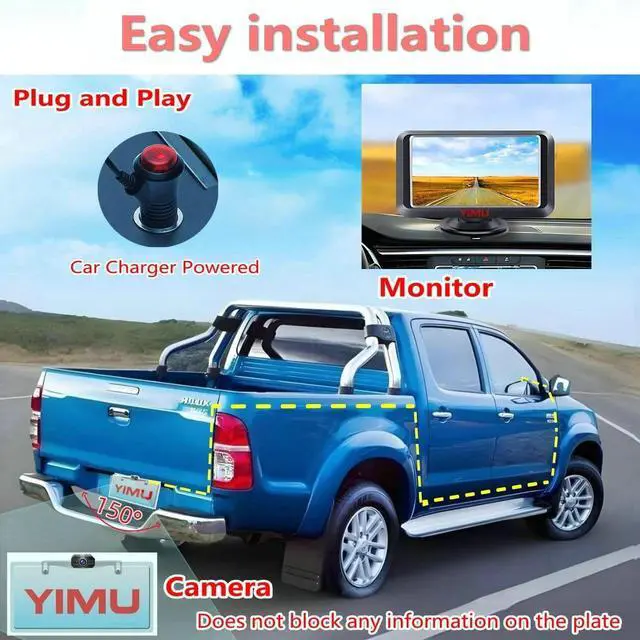 Alt view image 2 of 6 - AHD 2K Backup Camera for car with 5 Monitor,Night Vision, DIY Guide Lines, IP69K Waterproof, Front/Reverse Camera with Two Beackets for Easy Install for Trucks, SUVs and Pickups K43 (5inch AHD5001)