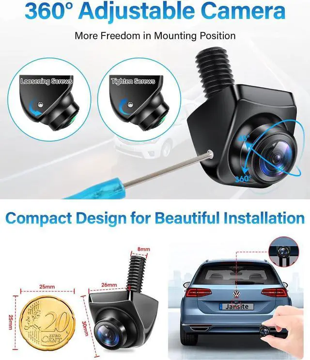 Alt view image 3 of 7 - AHD 1080P Backup Camera 360°Rotatable Back up Camera for Cars Reverse Camera for Truck Super Night Vision IP69K Waterproof Rear/Front/Side View Camera w 170° Wide Angle Reverse Line, No Drilling