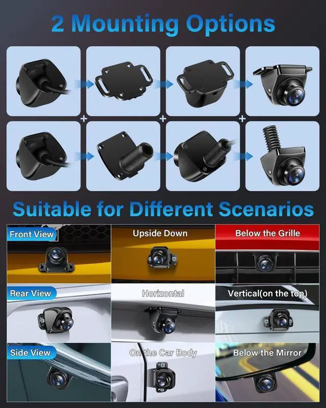 Alt view image 6 of 7 - AHD 1080P Backup Camera 360°Rotatable Back up Camera for Cars Reverse Camera for Truck Super Night Vision IP69K Waterproof Rear/Front/Side View Camera w 170° Wide Angle Reverse Line, No Drilling