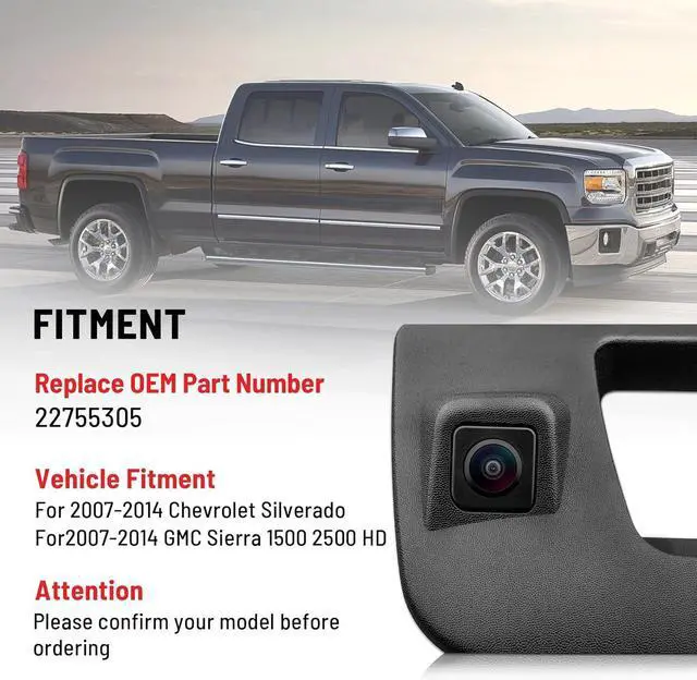 Alt view image 2 of 6 - RED WOLF Tailgate Handle Reverse Backup Camera Fit for 2007-2014 Chevrolet Silverado GMC Sierra 1500 2500 HD IP68 Waterproof 150° View Angle Rear View Camera with Key Hole Replaces OE Number 22755305