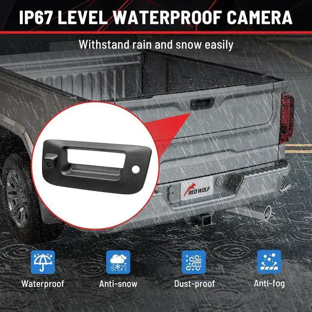 Alt view image 5 of 6 - RED WOLF Tailgate Handle Reverse Backup Camera Fit for 2007-2014 Chevrolet Silverado GMC Sierra 1500 2500 HD IP68 Waterproof 150° View Angle Rear View Camera with Key Hole Replaces OE Number 22755305