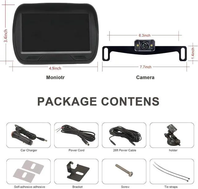 Alt view image 5 of 5 - YIMU Car Backup Camera for car with Monitor,Night Vision, DIY Guide Lines, IP69K Waterproof, Front/Reverse Camera with Two Beackets for Easy Install for Trucks, SUVs and Pickups K43 (4.3inch K4303)