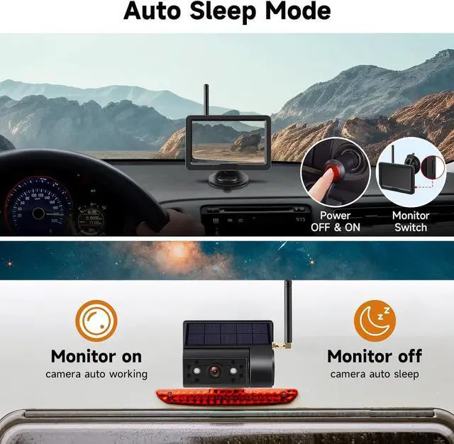 Alt view image 4 of 7 - Magnetic Solar Wireless Backup Camera with 5 HD Monitor No Wiring Rechargeable Battery IP68 IR Night Vision Rearview Camera System for Car RV Truck 5th Wheels Skid Steer Horse Trailer Hitch Camera