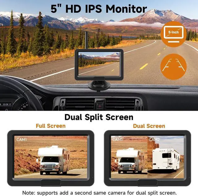 Alt view image 6 of 7 - Magnetic Solar Wireless Backup Camera with 5 HD Monitor No Wiring Rechargeable Battery IP68 IR Night Vision Rearview Camera System for Car RV Truck 5th Wheels Skid Steer Horse Trailer Hitch Camera