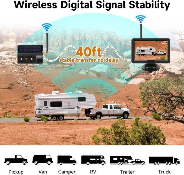 Alt view image 7 of 7 - Magnetic Solar Wireless Backup Camera with 5 HD Monitor No Wiring Rechargeable Battery IP68 IR Night Vision Rearview Camera System for Car RV Truck 5th Wheels Skid Steer Horse Trailer Hitch Camera