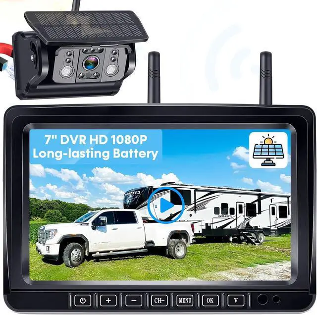 Main image of Wireless RV Backup Camera 7-inch for Trailer: Easy Setup Solar RV Rear View Camera with Recording - 4 Channels Strong Magnetic HD 1080P Long-Battery Life for Camper, Truck, Fifth Wheel