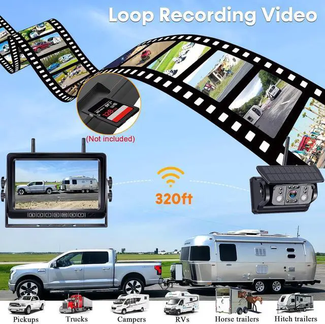 Alt view image 4 of 7 - Wireless RV Backup Camera 7-inch for Trailer: Easy Setup Solar RV Rear View Camera with Recording - 4 Channels Strong Magnetic HD 1080P Long-Battery Life for Camper, Truck, Fifth Wheel