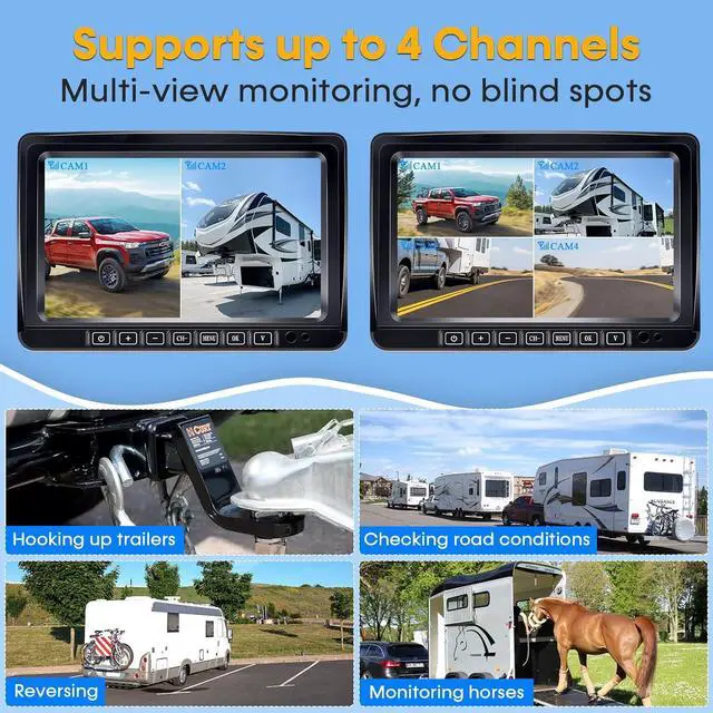 Alt view image 5 of 7 - Wireless RV Backup Camera 7-inch for Trailer: Easy Setup Solar RV Rear View Camera with Recording - 4 Channels Strong Magnetic HD 1080P Long-Battery Life for Camper, Truck, Fifth Wheel