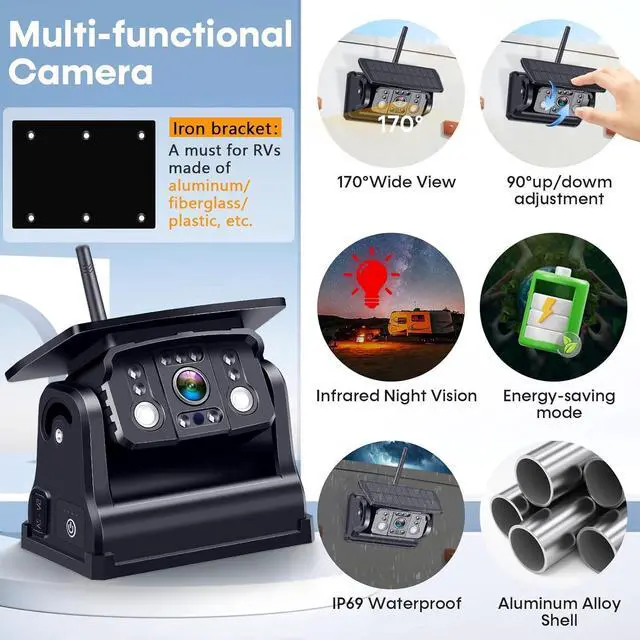 Alt view image 6 of 7 - Wireless RV Backup Camera 7-inch for Trailer: Easy Setup Solar RV Rear View Camera with Recording - 4 Channels Strong Magnetic HD 1080P Long-Battery Life for Camper, Truck, Fifth Wheel