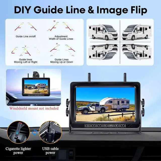 Alt view image 7 of 7 - Wireless RV Backup Camera 7-inch for Trailer: Easy Setup Solar RV Rear View Camera with Recording - 4 Channels Strong Magnetic HD 1080P Long-Battery Life for Camper, Truck, Fifth Wheel
