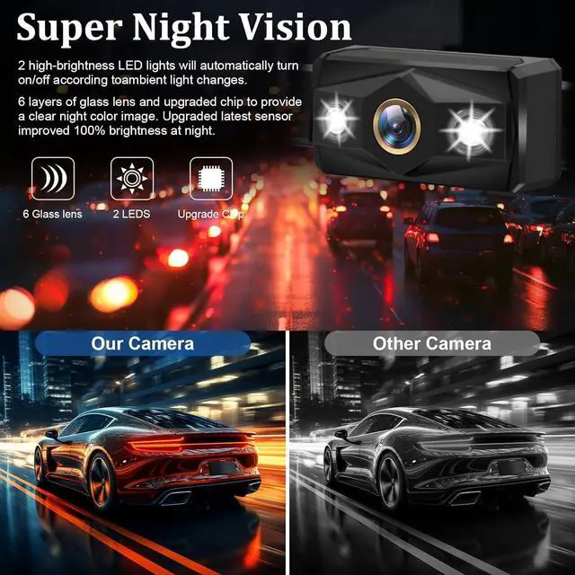 Alt view image 2 of 7 - Backup Camera for Truck 7 Inch HD 2K Front Rear View Monitor kit Auto Color Image Night Vision, IP69 Waterproof DIY Grid Lines for Car/RV/Tractor/Semi-Trailers/Pickup H7