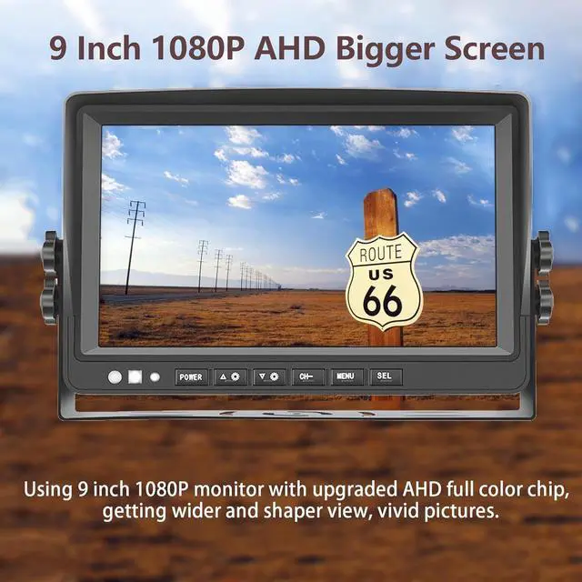 Alt view image 4 of 7 - Backup Camera System with 9'' 1080P Monitor Wired for RV Truck Trailer Camper Bus, 4 Split Screen Quad View HD DVR Record Monitor + IP69 Waterproof 360° View Night Vision Rear Side Camera