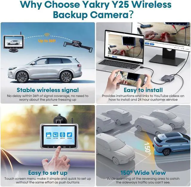 Alt view image 2 of 7 - Wireless Backup Camera with 5-Inch HD Screen: 1080P Rear View Camera, Waterproof Night Vision, Easy Install for Cars, Trucks, RVs & Trailers - Clear Parking Assist System