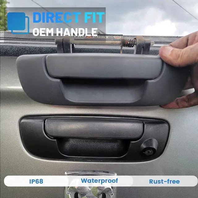 Alt view image 2 of 7 - EWAY Tailgate Handle Backup Camera for 2002-2008 Dodge RAM 1500 2500 3500 Tailgate Latch Door Handle Aftermarket Reverse Reversing Back Up Rear View Camera RCA Connector w/ 26FT Extension Harness