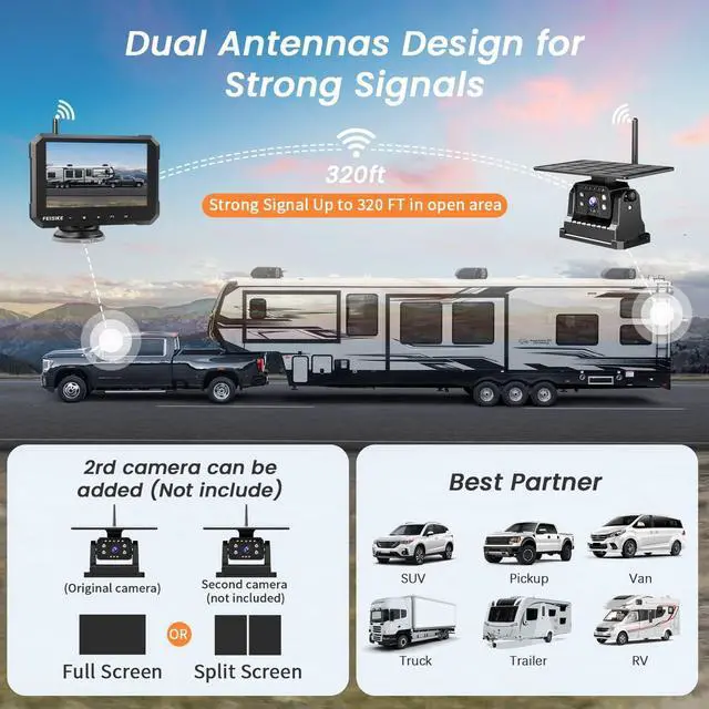 Alt view image 4 of 7 - Magnetic Solar Wireless Backup Camera for Truck, 5 Inch No-Drill Installation RV Backup Camera, 1080P Rear View Camera 150° Wide Angle, 24hrs Battery Life, 2.4Hz Signal, Night Vision, RVs, Trailers