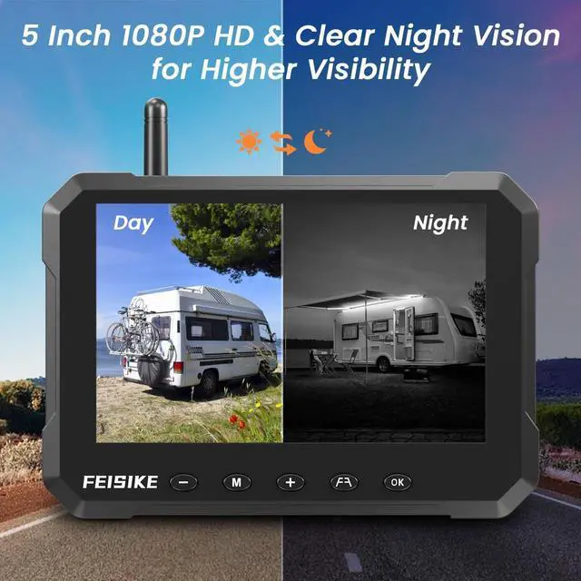 Alt view image 5 of 7 - Magnetic Solar Wireless Backup Camera for Truck, 5 Inch No-Drill Installation RV Backup Camera, 1080P Rear View Camera 150° Wide Angle, 24hrs Battery Life, 2.4Hz Signal, Night Vision, RVs, Trailers