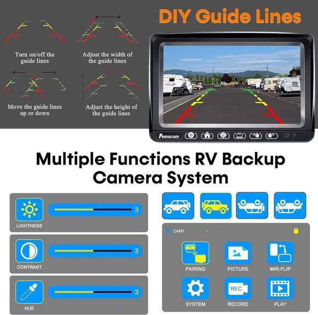 Alt view image 7 of 7 - RV Backup Camera with Solar Magnetic: Long Distance No Signal Delay, 7 Inch Touch Key Monitor with Recording, HD 1080P Wireless Backup Camera for Trailer, 5th Wheel, Camper
