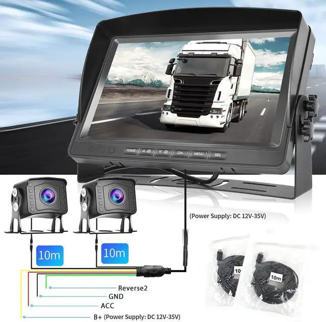 Alt view image 3 of 7 - Dual RV Backup Camera System 1080P, Hodozzy 9 Inch AHD Reversing Camera Monitor Wired IP69 Waterproof Full Color Night Vision Loop Recording Car Reversing Rear View Camera for Truck/Trailer/RV 12-35V