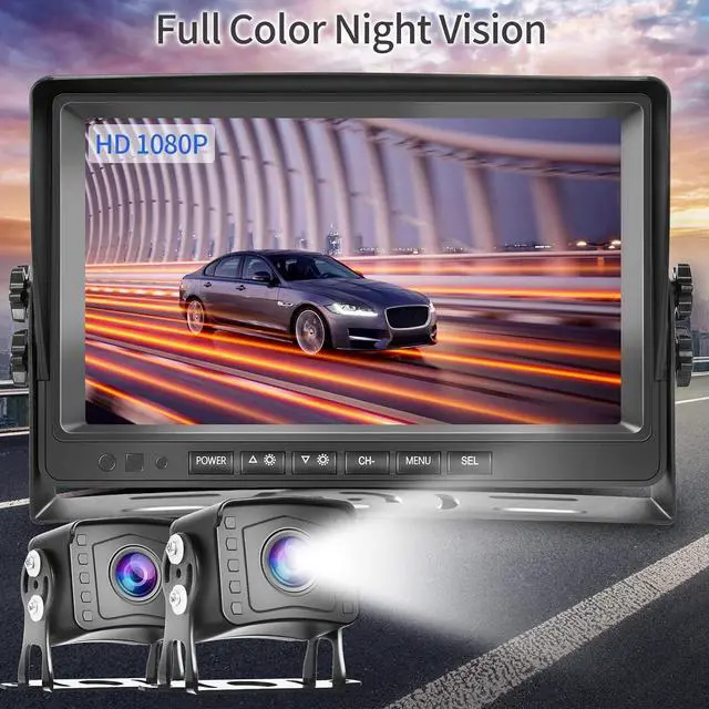 Alt view image 4 of 7 - Dual RV Backup Camera System 1080P, Hodozzy 9 Inch AHD Reversing Camera Monitor Wired IP69 Waterproof Full Color Night Vision Loop Recording Car Reversing Rear View Camera for Truck/Trailer/RV 12-35V