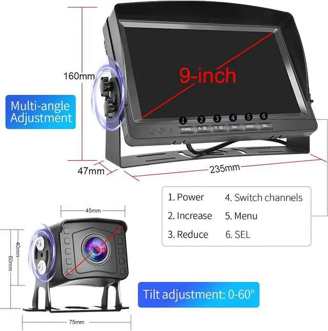 Alt view image 6 of 7 - Dual RV Backup Camera System 1080P, Hodozzy 9 Inch AHD Reversing Camera Monitor Wired IP69 Waterproof Full Color Night Vision Loop Recording Car Reversing Rear View Camera for Truck/Trailer/RV 12-35V