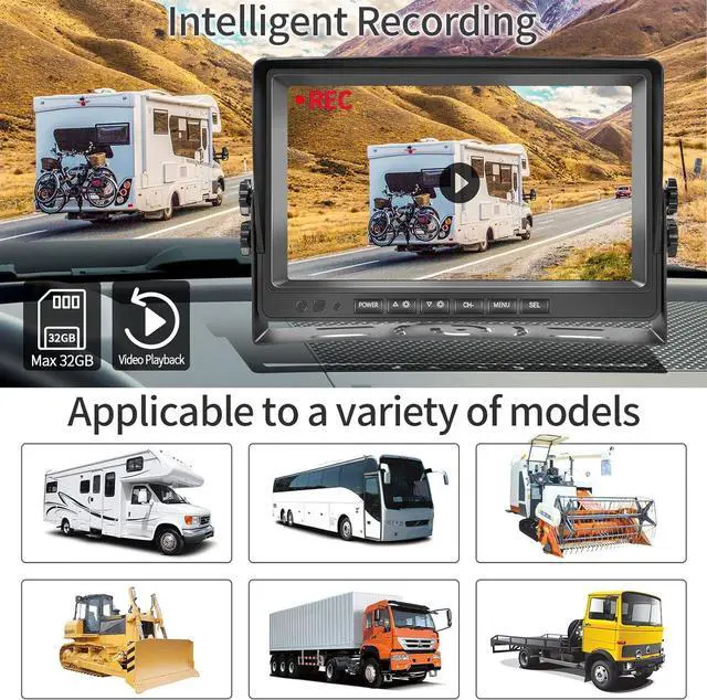 Alt view image 5 of 7 - Dual RV Backup Camera System 1080P, Hodozzy 9 Inch AHD Reversing Camera Monitor Wired IP69 Waterproof Full Color Night Vision Loop Recording Car Reversing Rear View Camera for Truck/Trailer/RV 12-35V