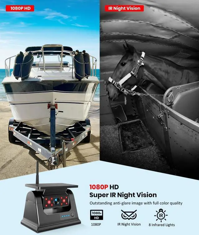 Alt view image 4 of 7 - Solar Wireless Magnetic Backup Camera for Truck: 5" 1080P Recording Monitor Portable Trailer Rear View Camera, 1Mins DIY Install & Long Battery Life IR Night Vision RV Camera for Camper-S3