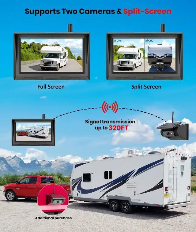Alt view image 7 of 7 - Solar Wireless Magnetic Backup Camera for Truck: 5" 1080P Recording Monitor Portable Trailer Rear View Camera, 1Mins DIY Install & Long Battery Life IR Night Vision RV Camera for Camper-S3