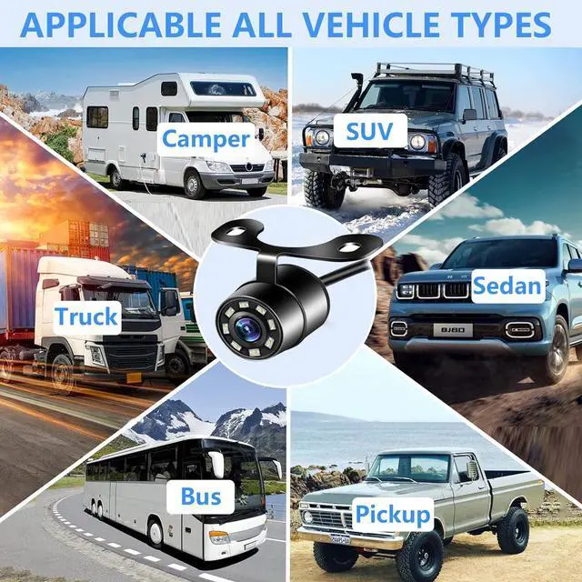 Alt view image 7 of 7 - Backup Camera for Car, HD 8 LED Lights Infrared Night Vision, IP69K Waterproof Back Up Camera 140 Wide View Angle Rear View Camera Universal for Truck SUV RV Van Travel Trailer