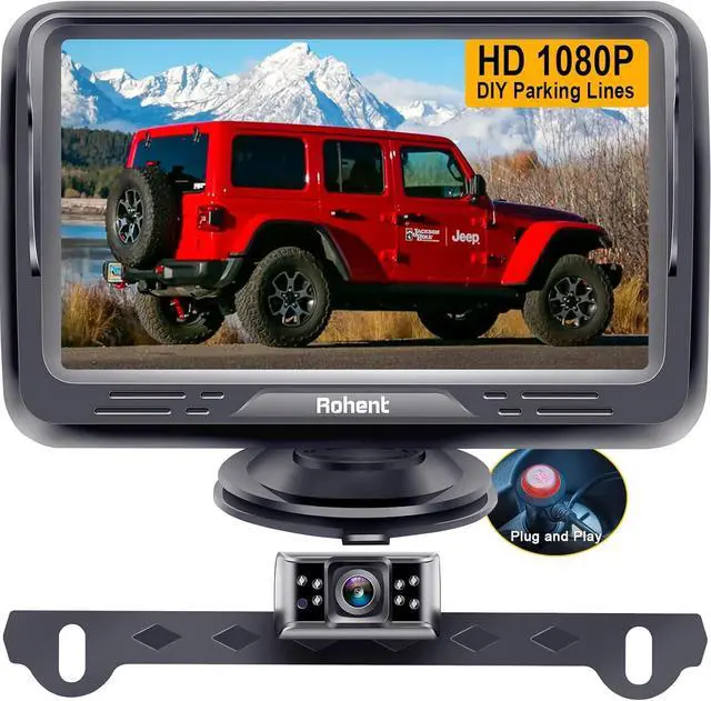 Main image of Rohent Backup Camera Monitor HD 1080P Night Vision Waterproof Car Truck License Plate Back Up Rear View Reverse Cam Kit DIY Gridlines R1