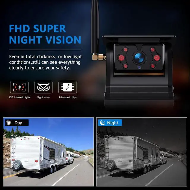 Alt view image 5 of 6 - Magnetic Solar Wireless RV Backup Camera, 1080P 7" Touchscreen IPS Monitor & Auto On Off Rear View Camera, 1 Minute Setup Night Vision Recording Guidelines, Back up Camera for Trailer Truck M7