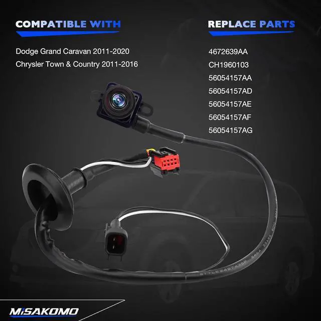 Alt view image 7 of 7 - Rear View Backup Camera, Compatible with 2011-2020 Chrysler Town Country Dodge Grand Caravan, 170°Wide-Angle HD Color Night Vision Waterproof Back Up Camera, Replace 4672639AA CH1960103 Reverse Camera