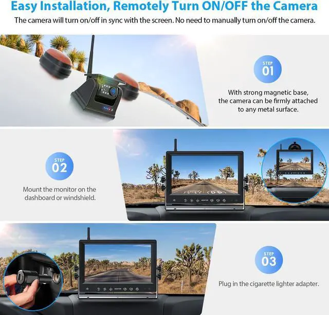 Alt view image 2 of 7 - 9 Inch Magnetic Solar Wireless Backup Camera System, 9600mAh Solar Rechargeable RV Backup Camera Wireless with HD1080P 9" Loop Recording Monitor for Trailer RV Trucks, BL901