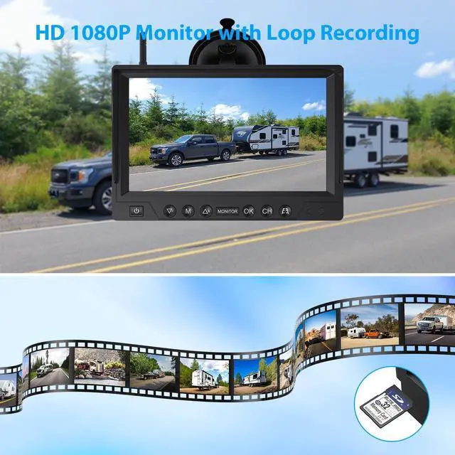 Alt view image 3 of 7 - 9 Inch Magnetic Solar Wireless Backup Camera System, 9600mAh Solar Rechargeable RV Backup Camera Wireless with HD1080P 9" Loop Recording Monitor for Trailer RV Trucks, BL901