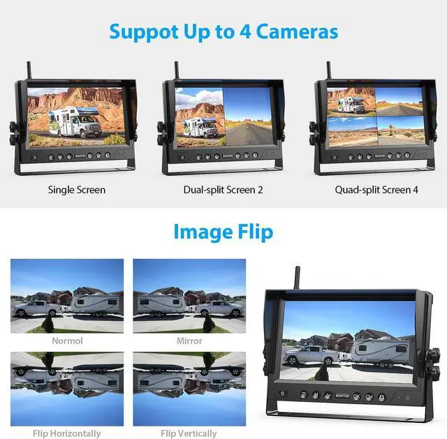 Alt view image 4 of 7 - 9 Inch Magnetic Solar Wireless Backup Camera System, 9600mAh Solar Rechargeable RV Backup Camera Wireless with HD1080P 9" Loop Recording Monitor for Trailer RV Trucks, BL901