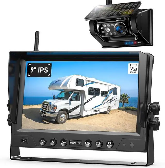 Main image of 9 Inch Magnetic Solar Wireless Backup Camera System, 9600mAh Solar Rechargeable RV Backup Camera Wireless with HD1080P 9" Loop Recording Monitor for Trailer RV Trucks, BL901