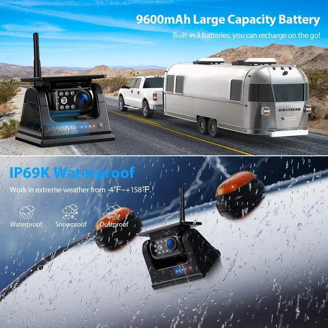 Alt view image 6 of 7 - 9 Inch Magnetic Solar Wireless Backup Camera System, 9600mAh Solar Rechargeable RV Backup Camera Wireless with HD1080P 9" Loop Recording Monitor for Trailer RV Trucks, BL901
