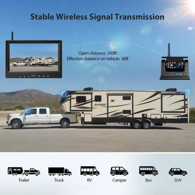 Alt view image 7 of 7 - 9 Inch Magnetic Solar Wireless Backup Camera System, 9600mAh Solar Rechargeable RV Backup Camera Wireless with HD1080P 9" Loop Recording Monitor for Trailer RV Trucks, BL901