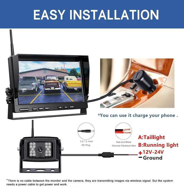 Alt view image 6 of 7 - 10'' 1080P Wireless Backup Camera System, 10 Inch DVR Dual/Quad Monitor Wireless 2 Rear View Cameras for RV/Truck/Trailer/Camper, IP69 Waterproof Digital Signal Recording System-BW102