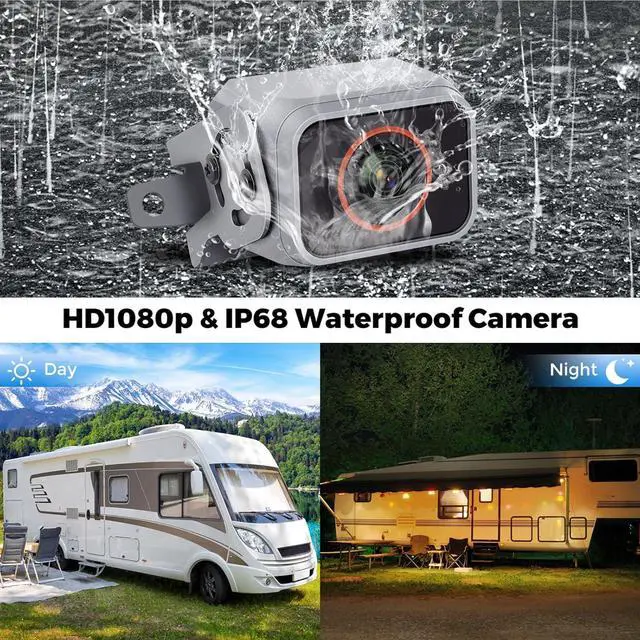 Alt view image 6 of 7 - 2 HD1080P Backup Camera Dash Cam System for Trucks, RVs, Trailers, Carplay & Android Auto, 4 Channel, 10'' Touch Screen Monitor, Wired Rearview Reverse Cameras with Night Vision, IP68-rated