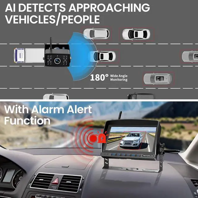 Alt view image 3 of 7 - RV Backup Camera, 7'' 1080P Vehicle Backup Cameras with AI Detection, Waterproof Wireless Backup Camera with DVR Recording & Night Vision for Car, Van, SUV, Truck, Trailer