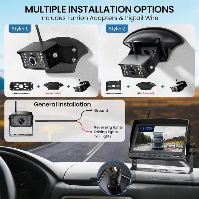 Alt view image 2 of 7 - RV Backup Camera, 7'' 1080P Vehicle Backup Cameras with AI Detection, Waterproof Wireless Backup Camera with DVR Recording & Night Vision for Car, Van, SUV, Truck, Trailer