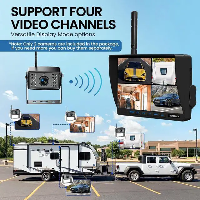 Alt view image 5 of 7 - RV Backup Camera, 7'' 1080P Vehicle Backup Cameras with AI Detection, Waterproof Wireless Backup Camera with DVR Recording & Night Vision for Car, Van, SUV, Truck, Trailer