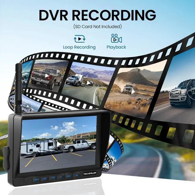 Alt view image 6 of 7 - RV Backup Camera, 7'' 1080P Vehicle Backup Cameras with AI Detection, Waterproof Wireless Backup Camera with DVR Recording & Night Vision for Car, Van, SUV, Truck, Trailer