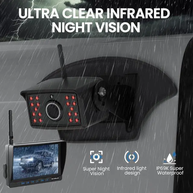 Alt view image 7 of 7 - RV Backup Camera, 7'' 1080P Vehicle Backup Cameras with AI Detection, Waterproof Wireless Backup Camera with DVR Recording & Night Vision for Car, Van, SUV, Truck, Trailer