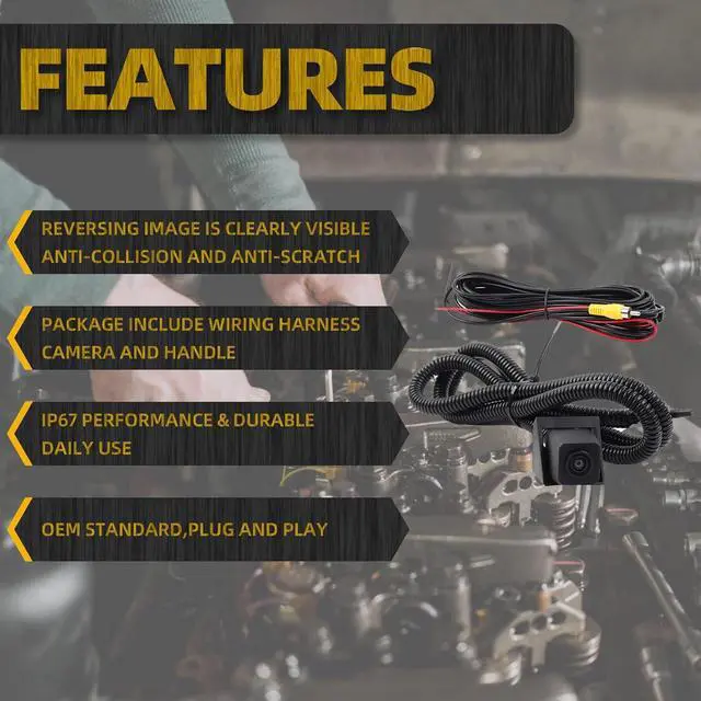 Alt view image 2 of 7 - Dasbecan Backup Camera Compatible with 2007-2018 Jeep Wrangler JK Spare Tire Mount Rear View Reverse Camera, Adjustable Bracket, Removable Guidelines with OEM Monitor Adapter Heavy-Duty Metal Housing