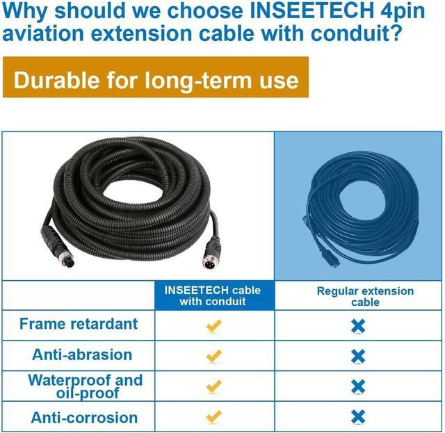 Alt view image 2 of 7 - 4 Pin Camera Cable with Corrugation Tube Cover, Aviation Extension, 4 Pin Video Cable for Backup Camera Rear View System RV Truck Trailer Bus Car Waterproof (33ft/10m)